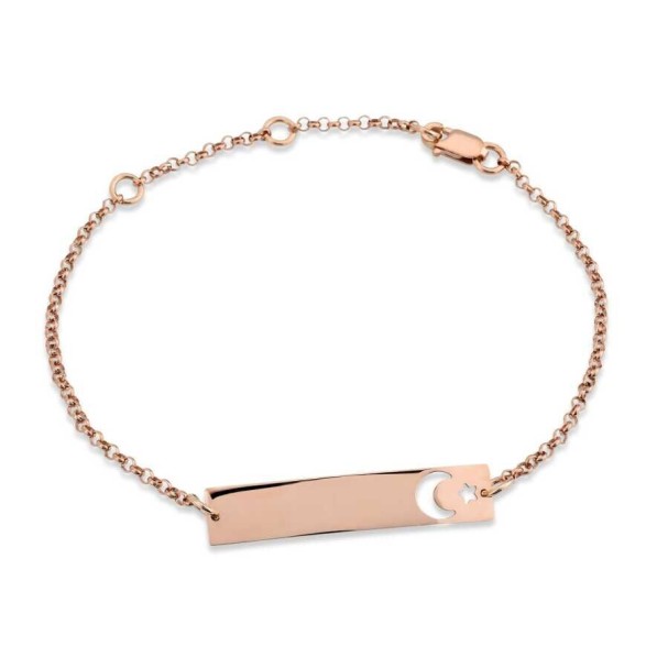 Altın Plaka Türk Bayrağı Zincir Bileklik - Baroni Diamond