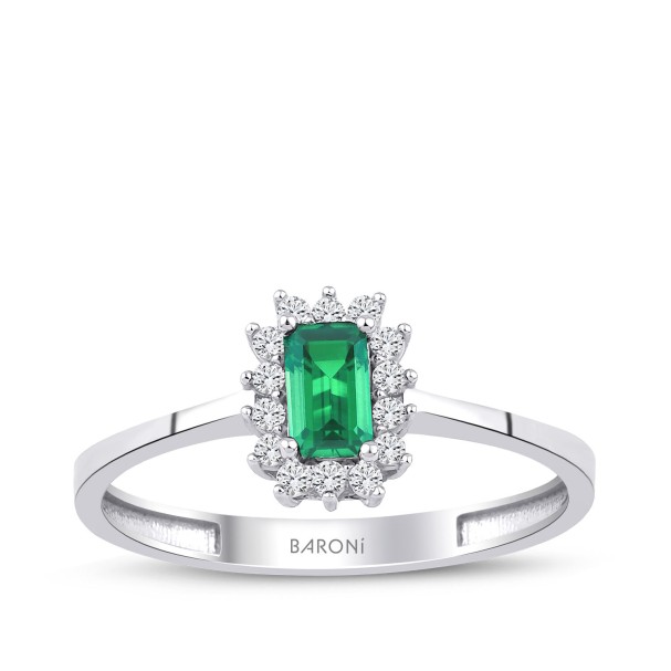 Altın Yeşil Baget Taşlı Yüzük - Baroni Diamond