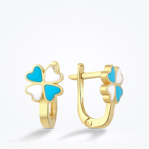 Altın Renkli Yonca Çocuk Küpe - Baroni Diamond