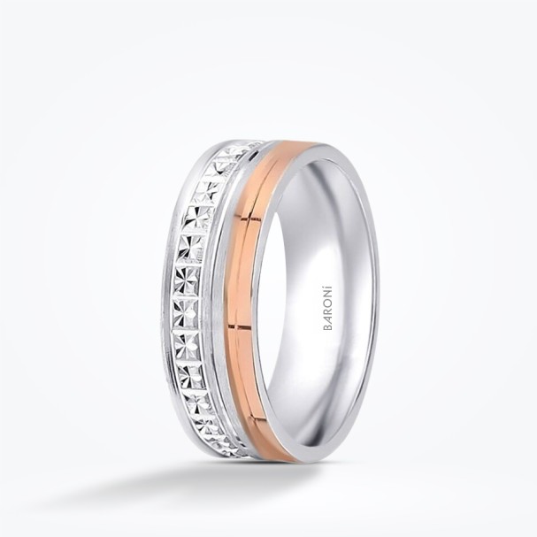 Altın Rose Beyaz Dokulu Alyans - Baroni Diamond (1)