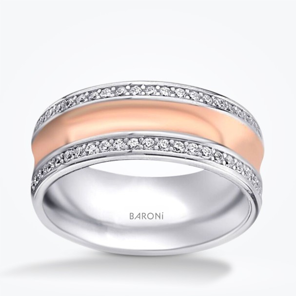 Altın Rose Beyaz Taşlı Alyans - Baroni Diamond
