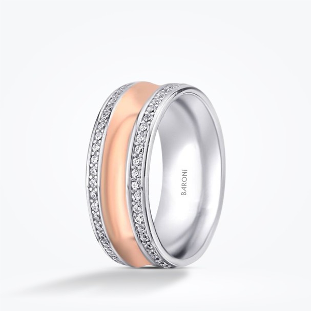 Altın Rose Beyaz Taşlı Alyans - Baroni Diamond (1)