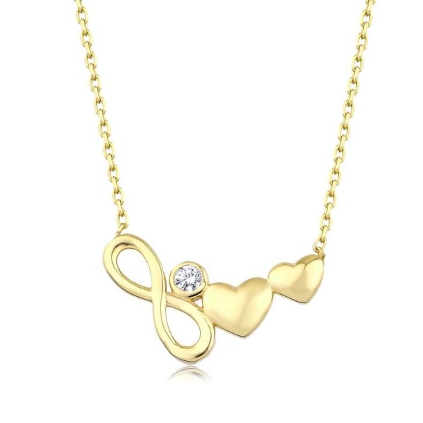 Altın Sonsuzluk ve Kalpli Kolye - Baroni Diamond