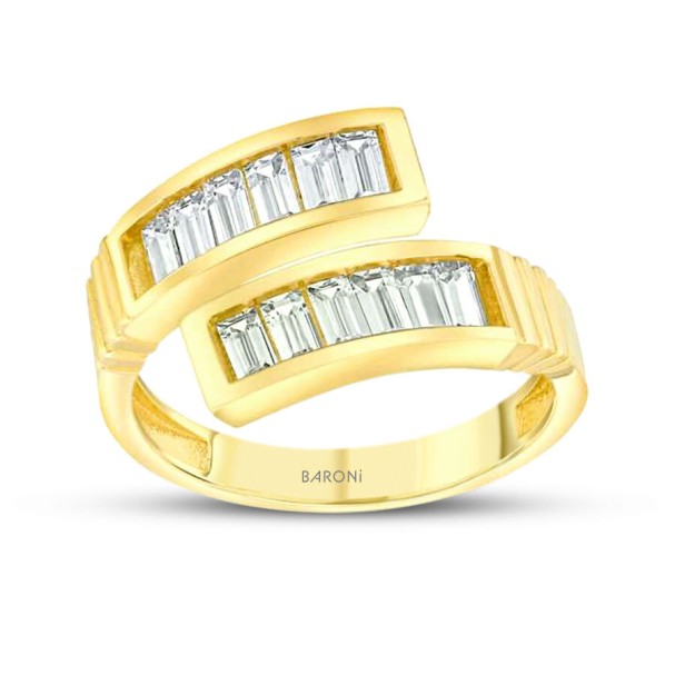 Altın Baget Taşlı Ayrık Yüzük - Baroni Diamond