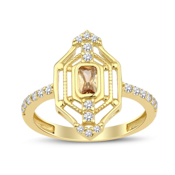 Altın Renkli Baget Taşlı Yüzük - Baroni Diamond