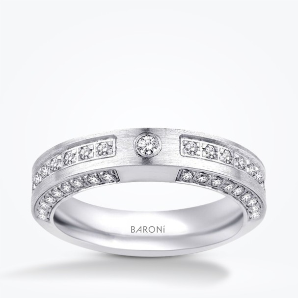 Altın Taşlı Beyaz Alyans - Baroni Diamond