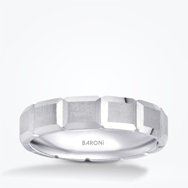 Altın Taşlı Beyaz Alyans - Baroni Diamond