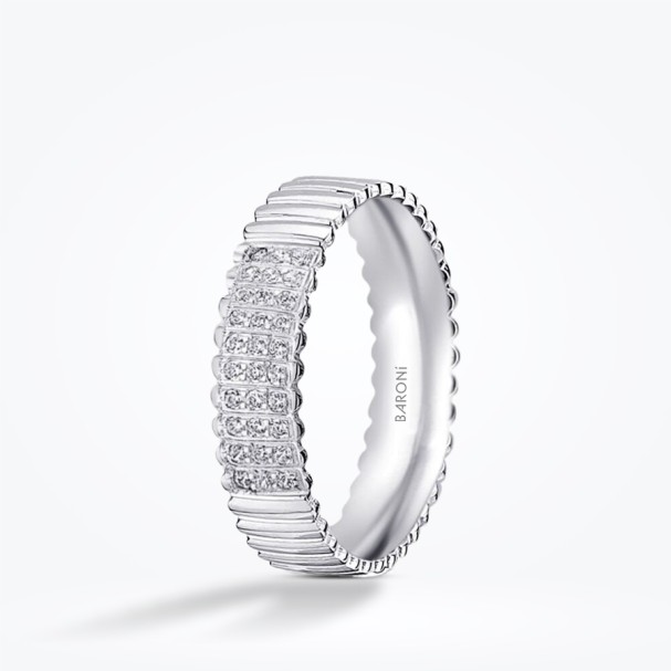 Altın Taşlı Desenli Klasik Alyans - Baroni Diamond (1)