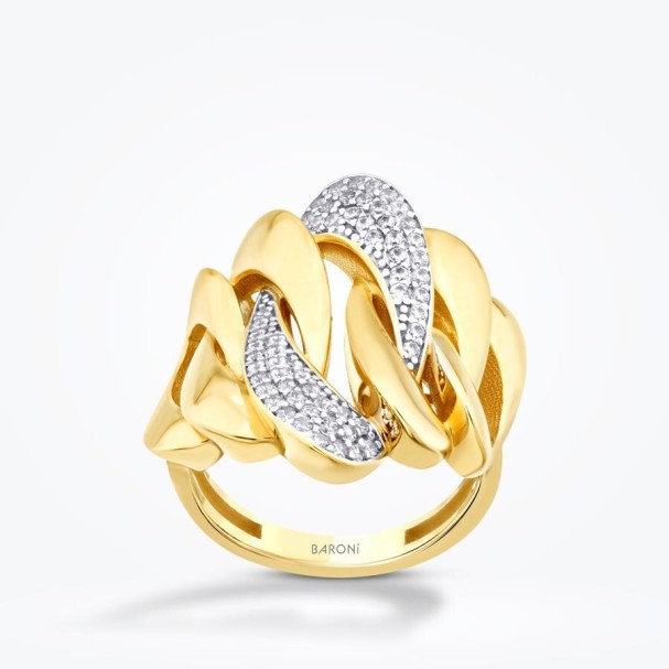 Altın Taşlı Geometrik Zincir Yüzük - Baroni Diamond