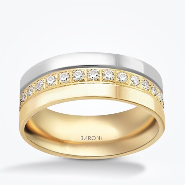 Altın Taşlı İki Renkli Alyans - Baroni Diamond