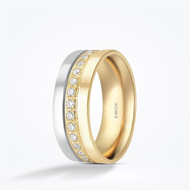 Altın Taşlı İki Renkli Alyans - Baroni Diamond (1)