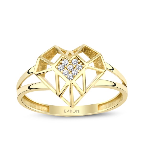 Altın Taşlı Kalp Yüzük - Baroni Diamond