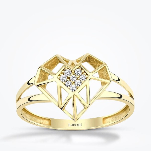 Altın Taşlı Kalp Yüzük - Baroni Diamond