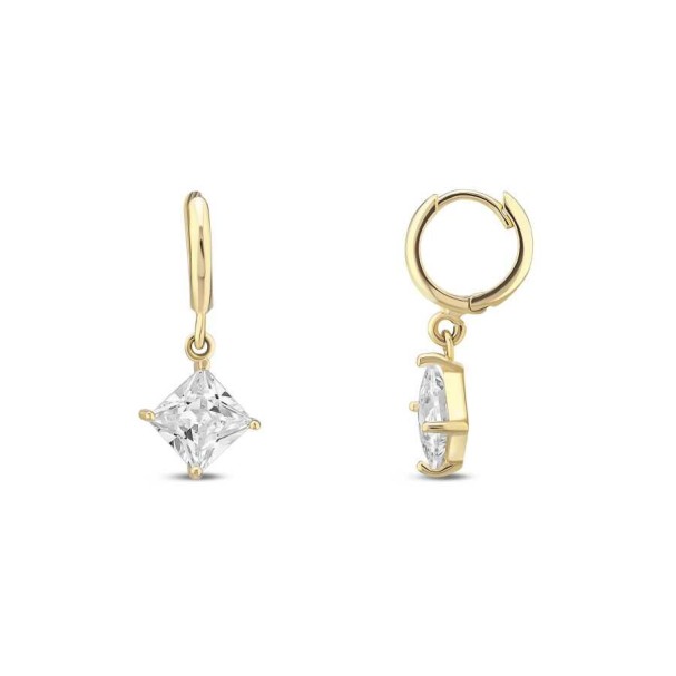 Altın Kare Taşlı Küpe - Baroni Diamond