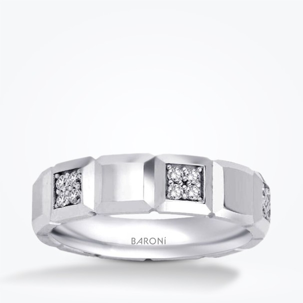 Altın Taşlı Şekilli Beyaz Alyans - Baroni Diamond