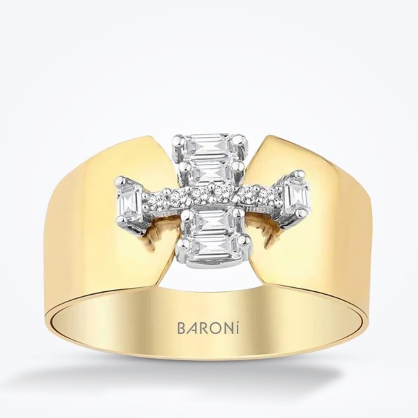 Altın Baget Taşlı Yüzük - Baroni Diamond