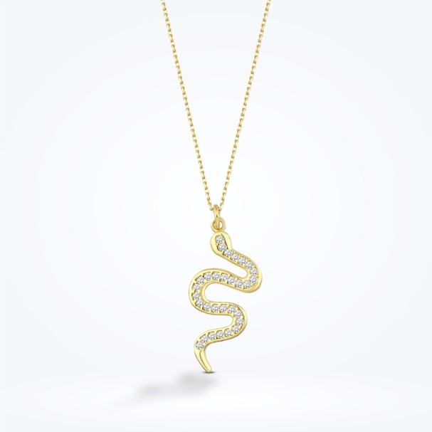 Altın Taşlı Yılan Kolye - Baroni Diamond