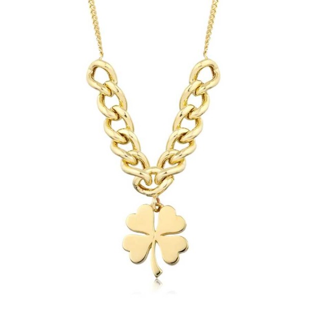 Altın Yarı Ataçlı Yonca Kolye - Baroni Diamond