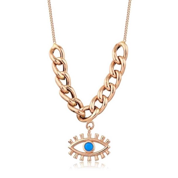 Altın Yarı Ataçlı Mavi Göz Kolye - Baroni Diamond