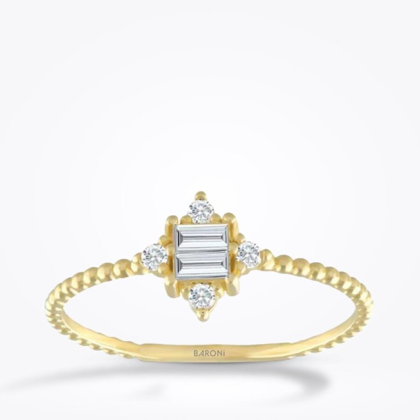 Altın Baget Taşlı Top Yüzük - Baroni Diamond