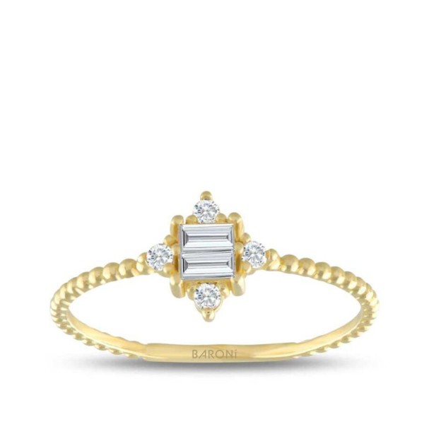 Altın Baget Taşlı Top Yüzük - Baroni Diamond