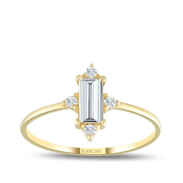 Altın Baget Taşlı Yüzük - Baroni Diamond