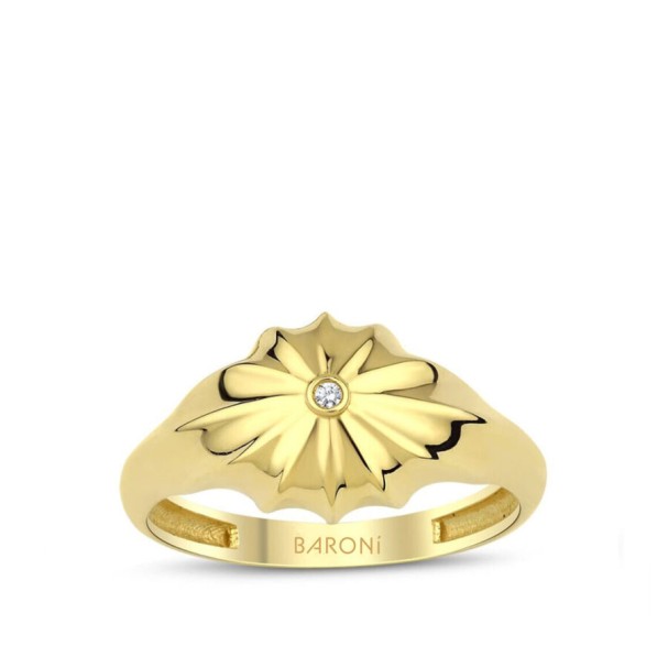 Altın Taşlı Çiçek Yüzük - Baroni Diamond