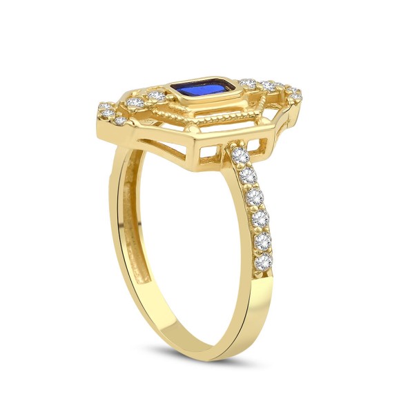 Altın Mavi Taşlı Yüzük - Baroni Diamond (1)