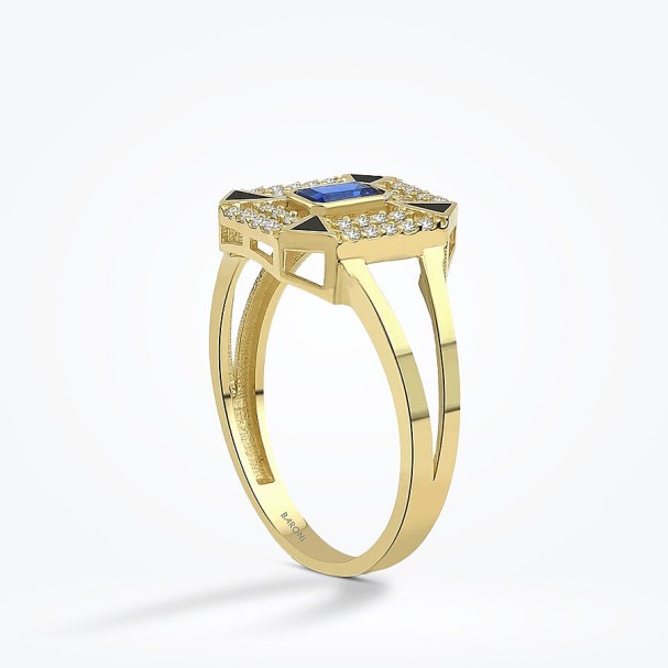 Altın Mavi Baget Taşlı Yüzük - Baroni Diamond (1)