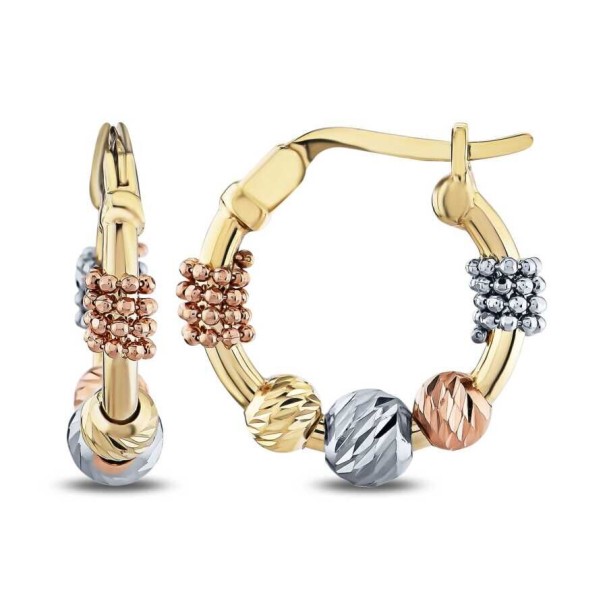 Altın Üç Renk Toplu Halka Küpe - Baroni Diamond