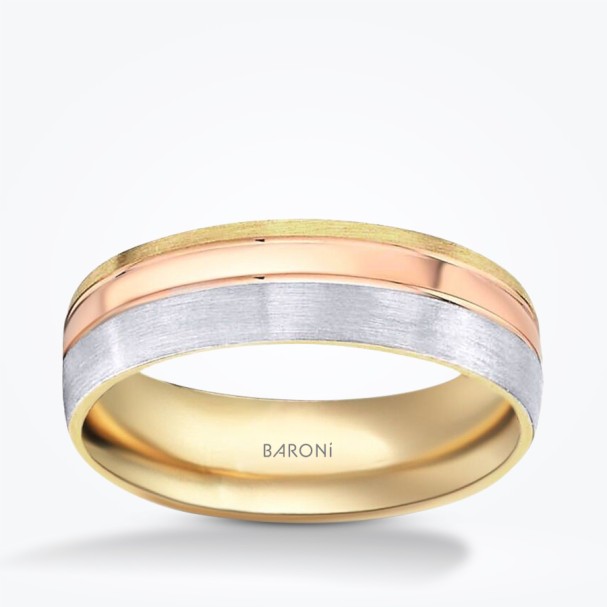 Altın Üç Renkli Alyans - Baroni Diamond