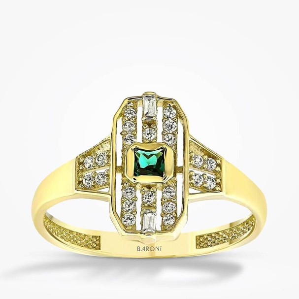 Altın Yeşil Baget Yüzük - Baroni Diamond