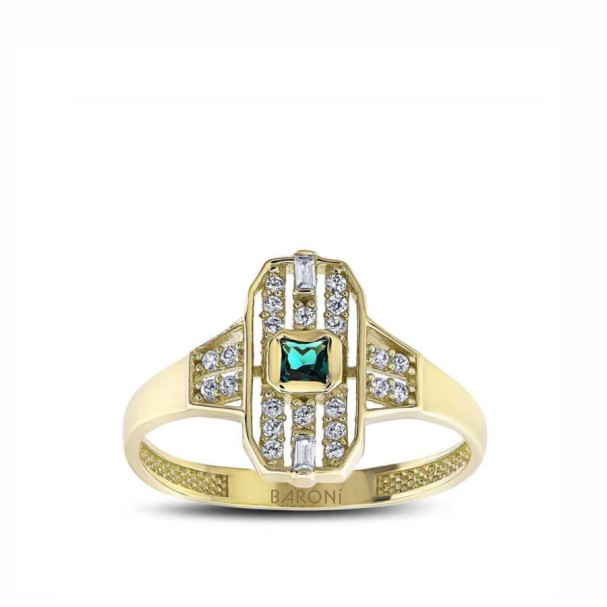Altın Yeşil Baget Yüzük - Baroni Diamond