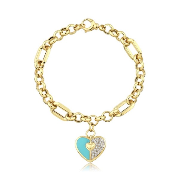 Altın Yeşil Mineli Taşlı Kalp Bileklik - Baroni Diamond
