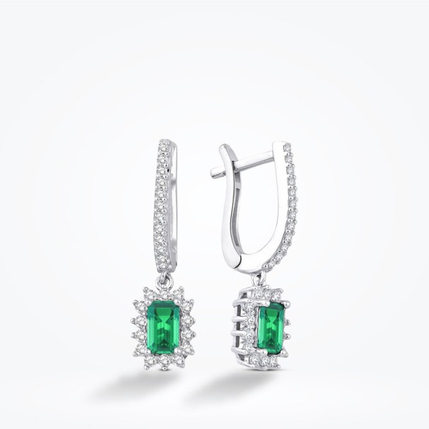Altın Yeşil Taşlı Baget Küpe - Baroni Diamond