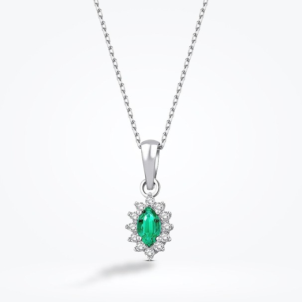 Altın Yeşil Taşlı Markiz Kolye - Baroni Diamond