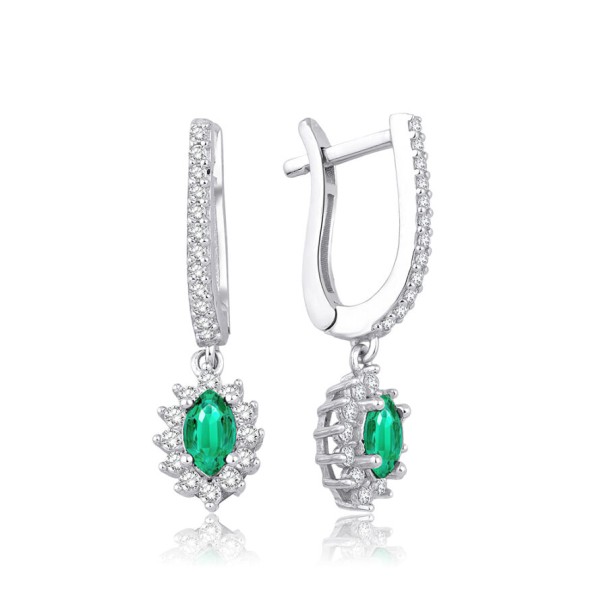 Altın Yeşil Taşlı Markiz Küpe - Baroni Diamond