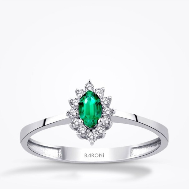 Altın Yeşil Taşlı Markiz Yüzük - Baroni Diamond
