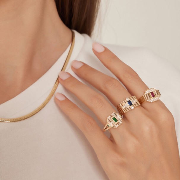 Altın Yeşil Taşlı Trend Yüzük - Baroni Diamond (1)