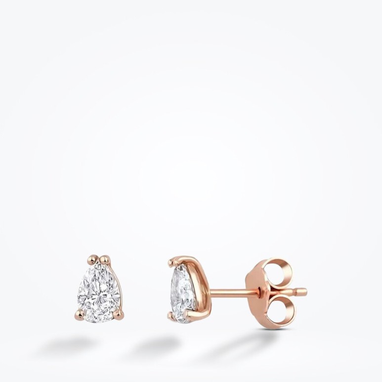 0.40 Karat Pırlanta Damla Tektaş Rose Küpe